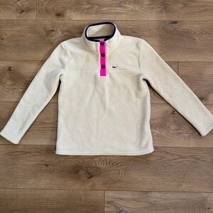 Vineyard Vines Girls Sherpa Fleece Pullover Size 10/12‎ Quarter Snap Whale Logo